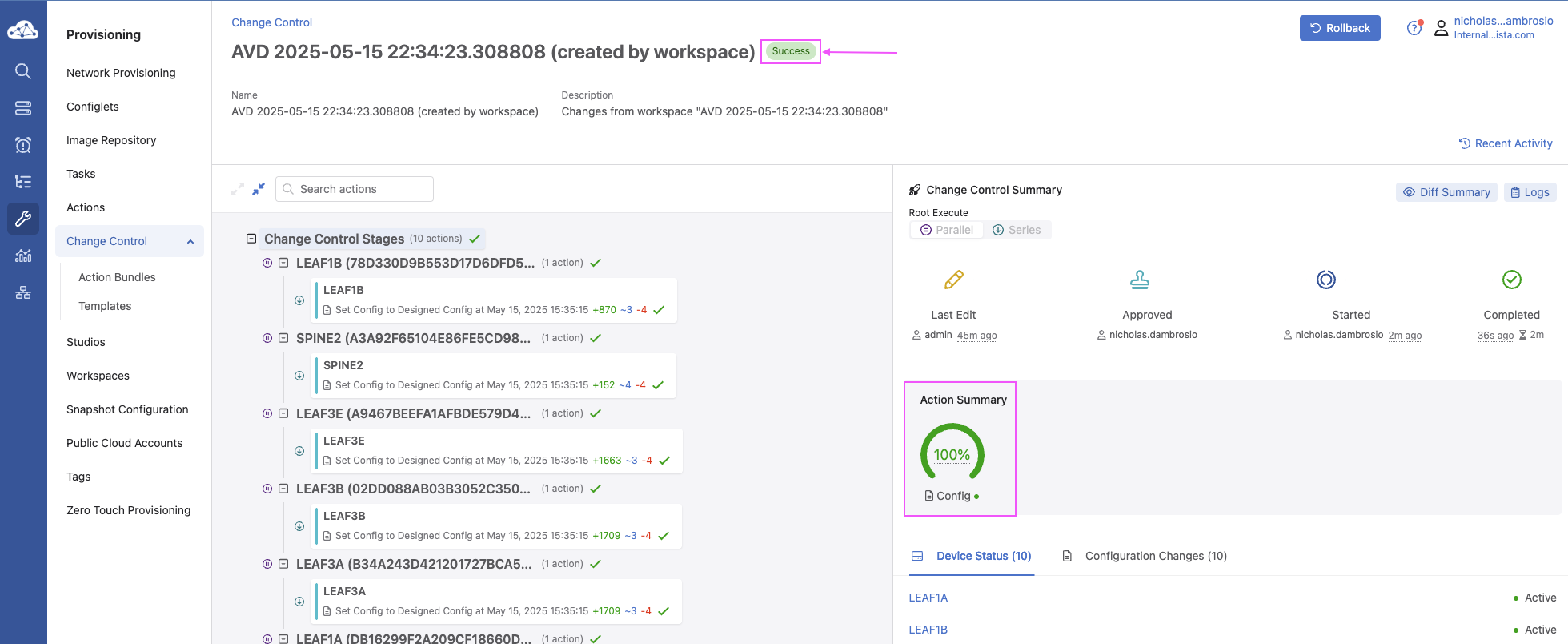 CVaaS Change Control Successful